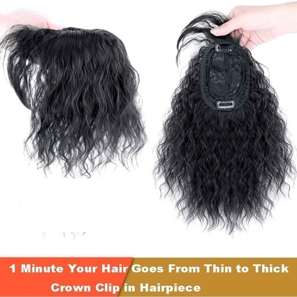 Fluffy Curly Hair Topper 11” Full Head Top Hair Piece Clip in With Bangs - Picture 1 of 9